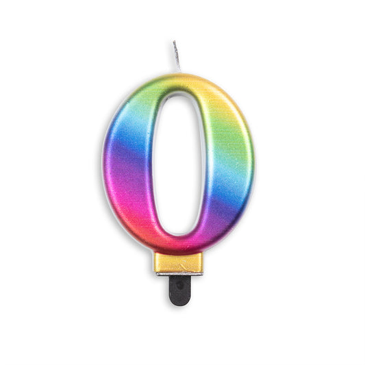 Number candle metallic rainbow nr. 0