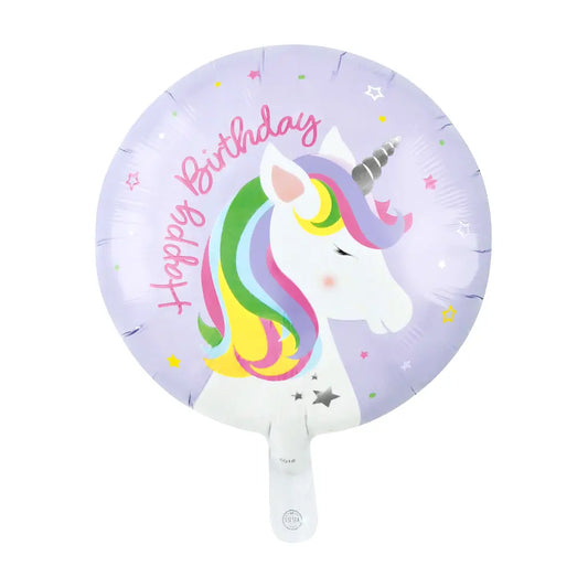 Ballon Alu 18" Rond - 'Happy Birthday" Licorne