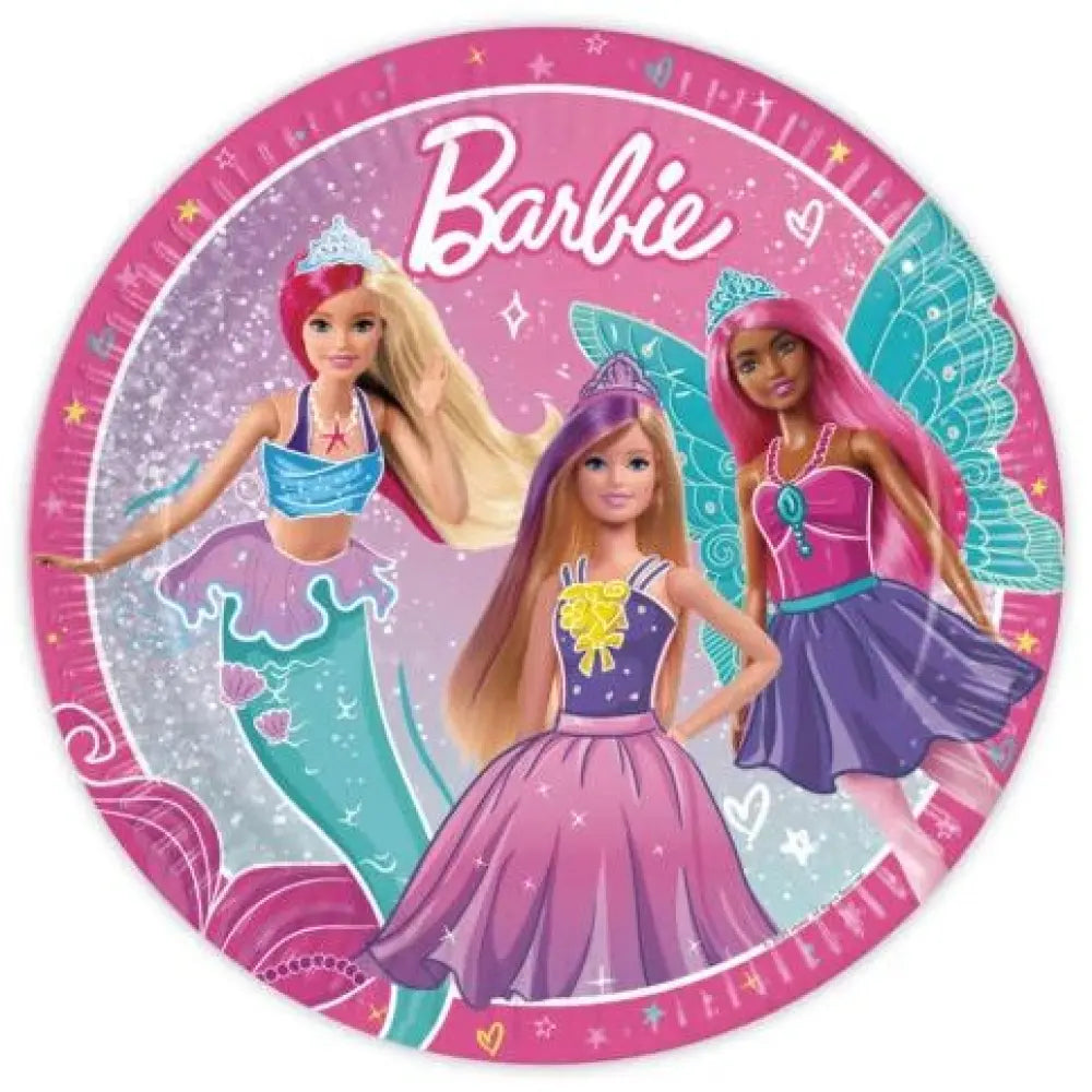 8 Assiettes en Carton D23cm - Barbie Fantasy