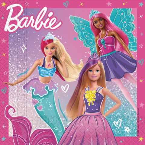 20 Serviettes en Papier 33cm - Barbie Fantasy