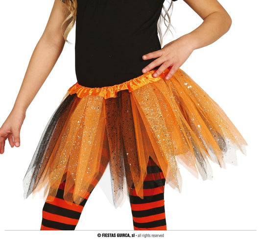 TUTU ENFANT ORANGE-NOIR BRILLANT 30 CMS