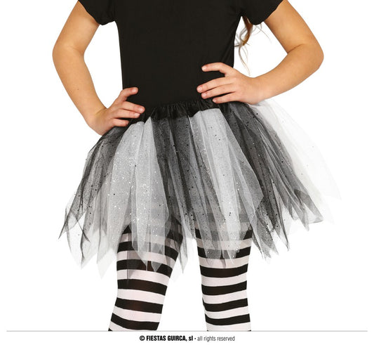 TUTU ENFANT BLANC-NOIR BRILLANT 30 CMS