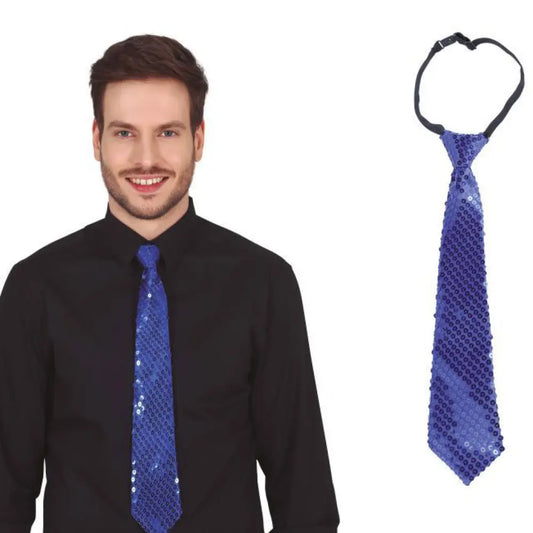 Cravate Sequins Bleu 35cm