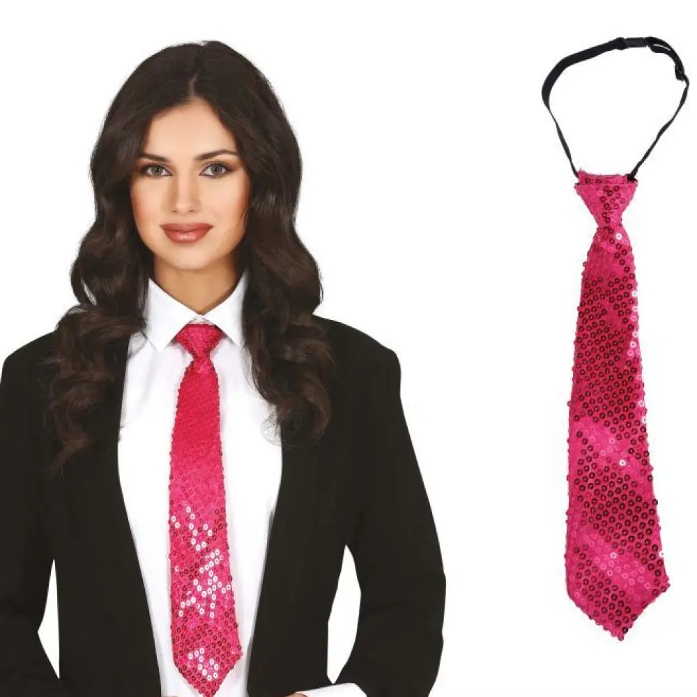Cravate Sequins Fuchsia 35cm