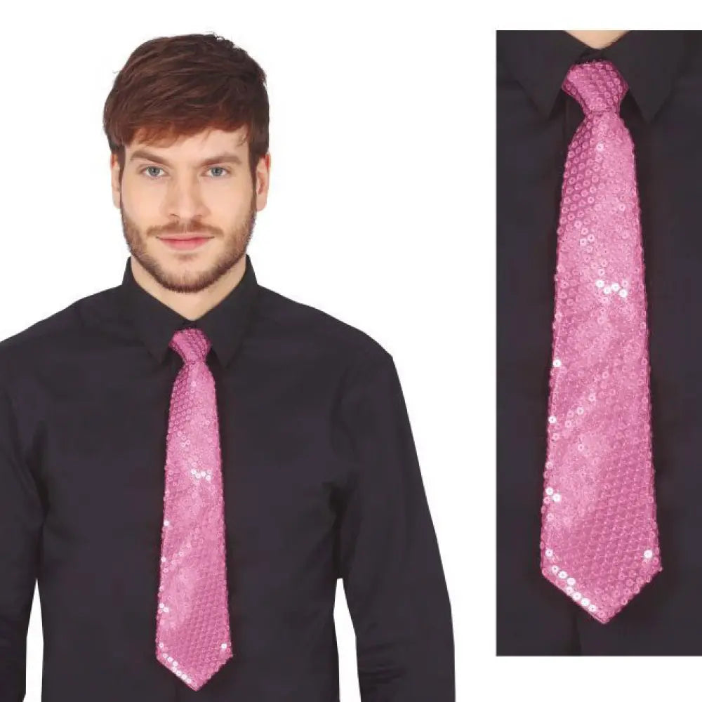Cravate Sequins Rose 35cm