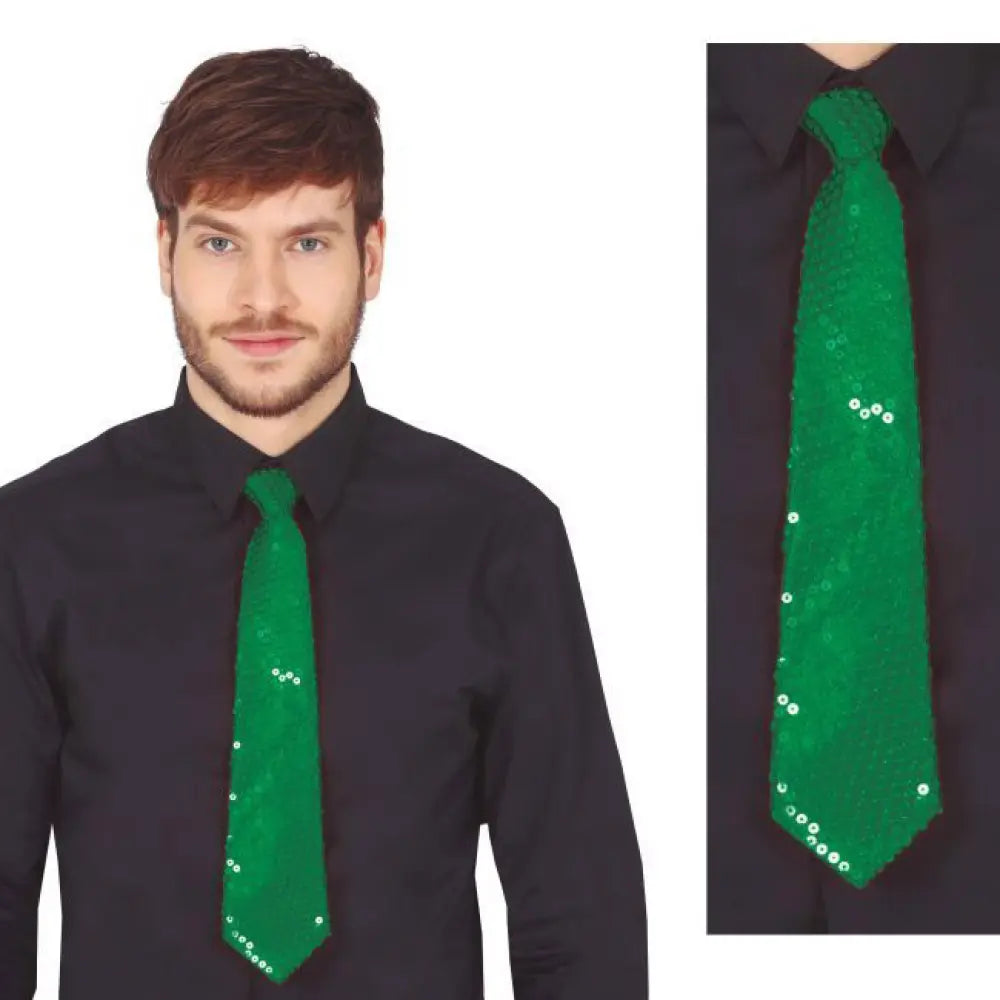 Cravate Sequins Vert 35cm