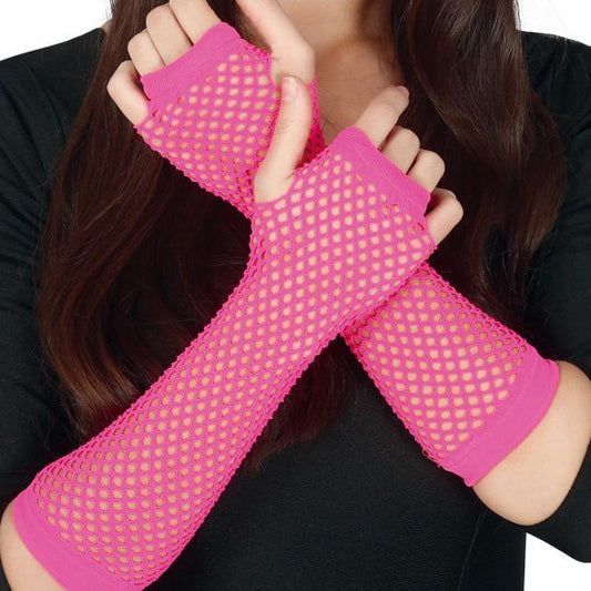 Gants en Maille Rose Fluo - 26cm