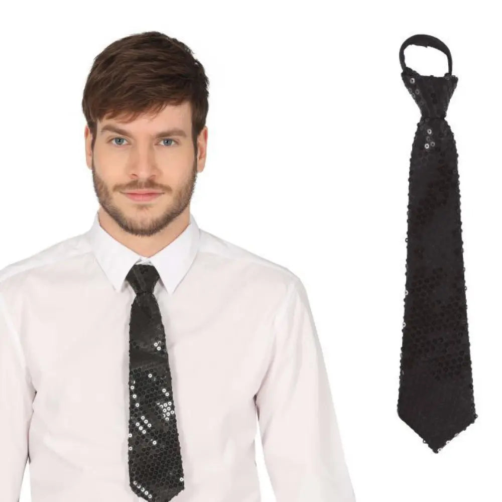 Cravate Sequins Noir 35cm