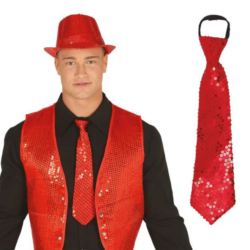 Cravate Sequins Rouge 35cm
