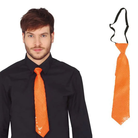 Cravate Sequins Orange Fluo 35cm