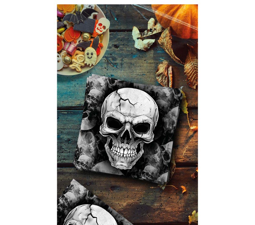 SACHET 12 SERVIETTES TÊTE DE MORT 33X33 CMS