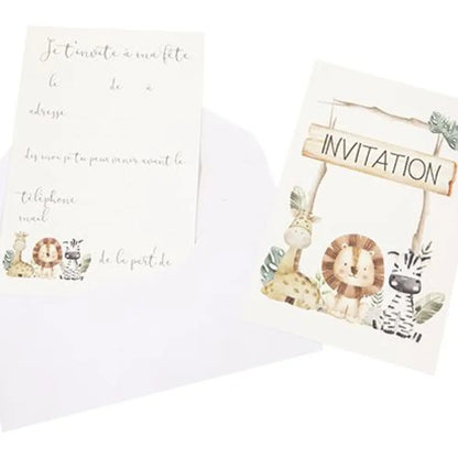 6 Cartes d'Invitation "Animaux de la Savane" avec Enveloppes