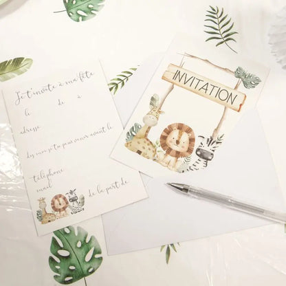 6 Cartes d'Invitation "Animaux de la Savane" avec Enveloppes