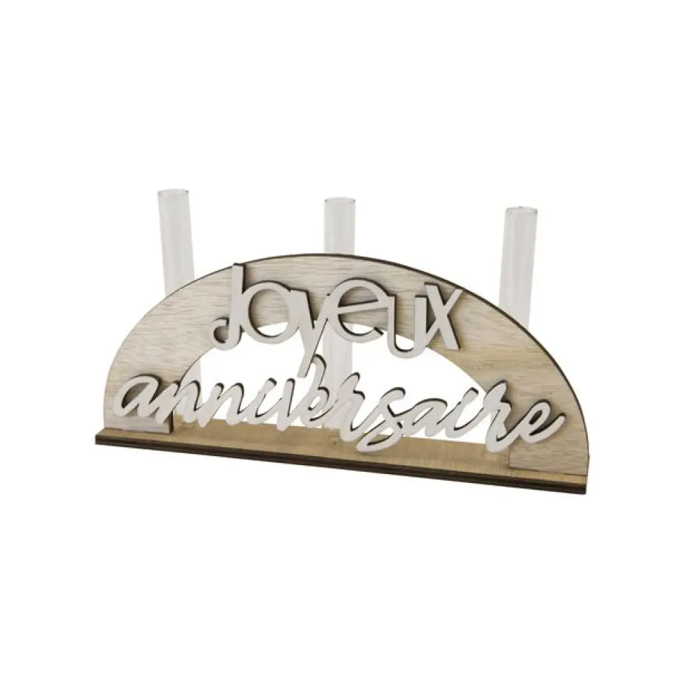 Arche en Bois "Joyeux Anniversaire" - avec 3 Tubes en Verre