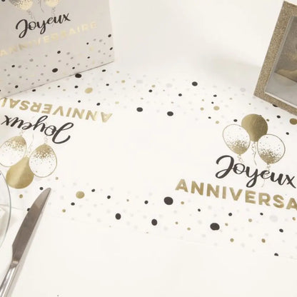 Chemin de Table en Toile façon Coton - "Joyeux Anniversaire Splendid" - 3m