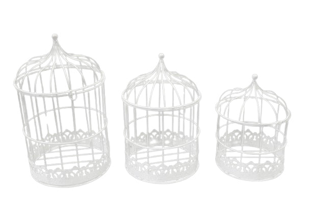 CAGE Ó OISEAUX RONDE METAL BLANC LOT DE 3 PIECES