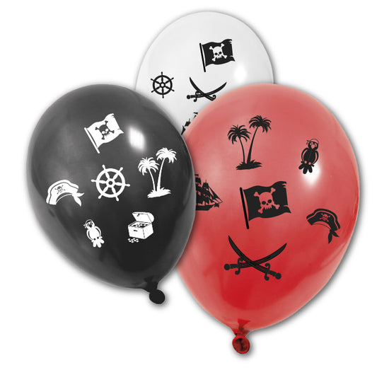 BALLON IMPRIME "PIRATE" COLORIS ASSORTIS (x 8) 31 cm x 22 cm