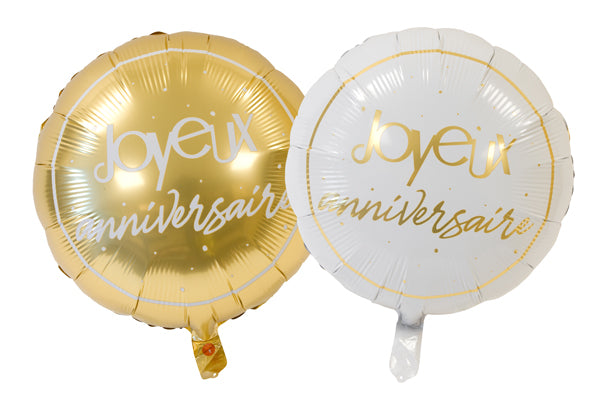 BALLON METALLIQUE "JOYEUX ANNIVERSAIRE" (dia. 45cm) OR