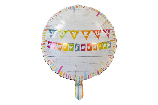 BALLON METALLIQUE "JOYEUX ANNIVERSAIRE" COLORS (diam 45 cm)