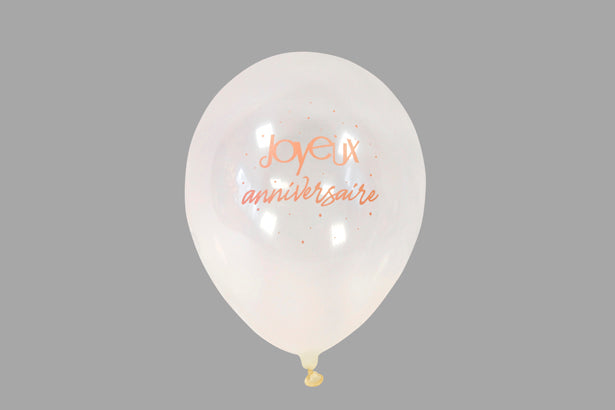 BALLON TRANSPARENT "JOYEUX ANNIVERSAIRE" 30 cm IMPRESSION METALLISEE (x 6) ROG