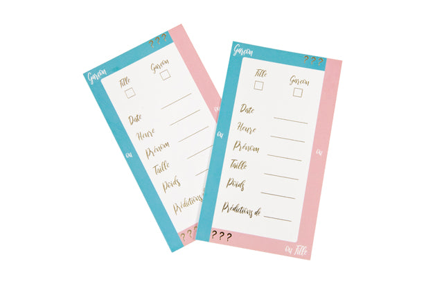 CARTES DE PREDICTIONS GENDER REVEAL (x 6)