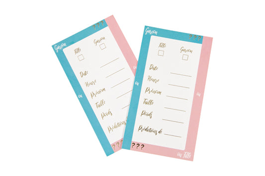 CARTES DE PREDICTIONS GENDER REVEAL (x 6)