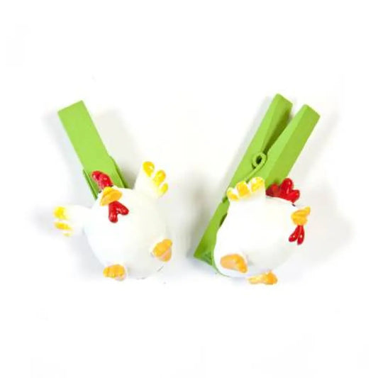 4 Pinces / Épingles Déco Poule "Pâques"