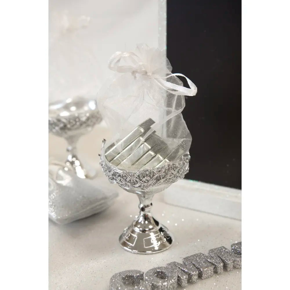 2 Calices avec organza argent - 7 x Ø 6,5 cm