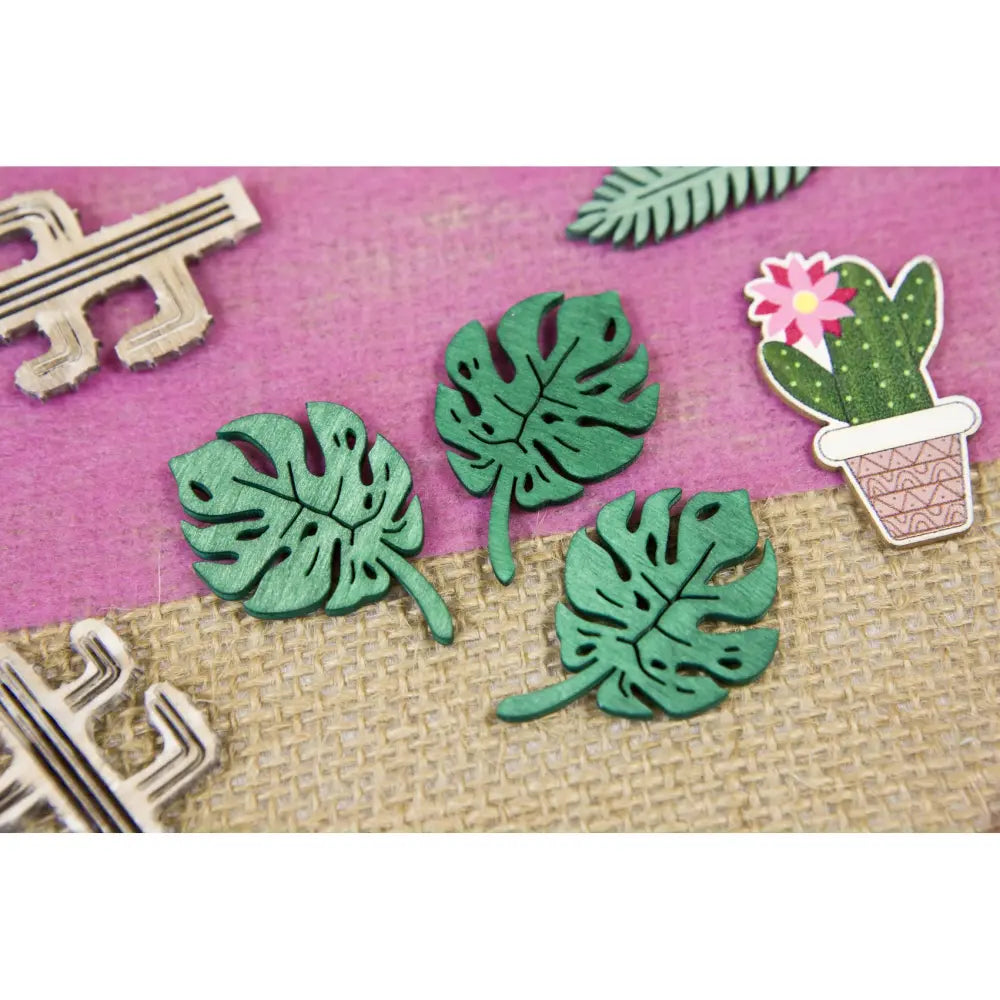 10 Semis de Table en Bois - Feuilles de Philodendron 