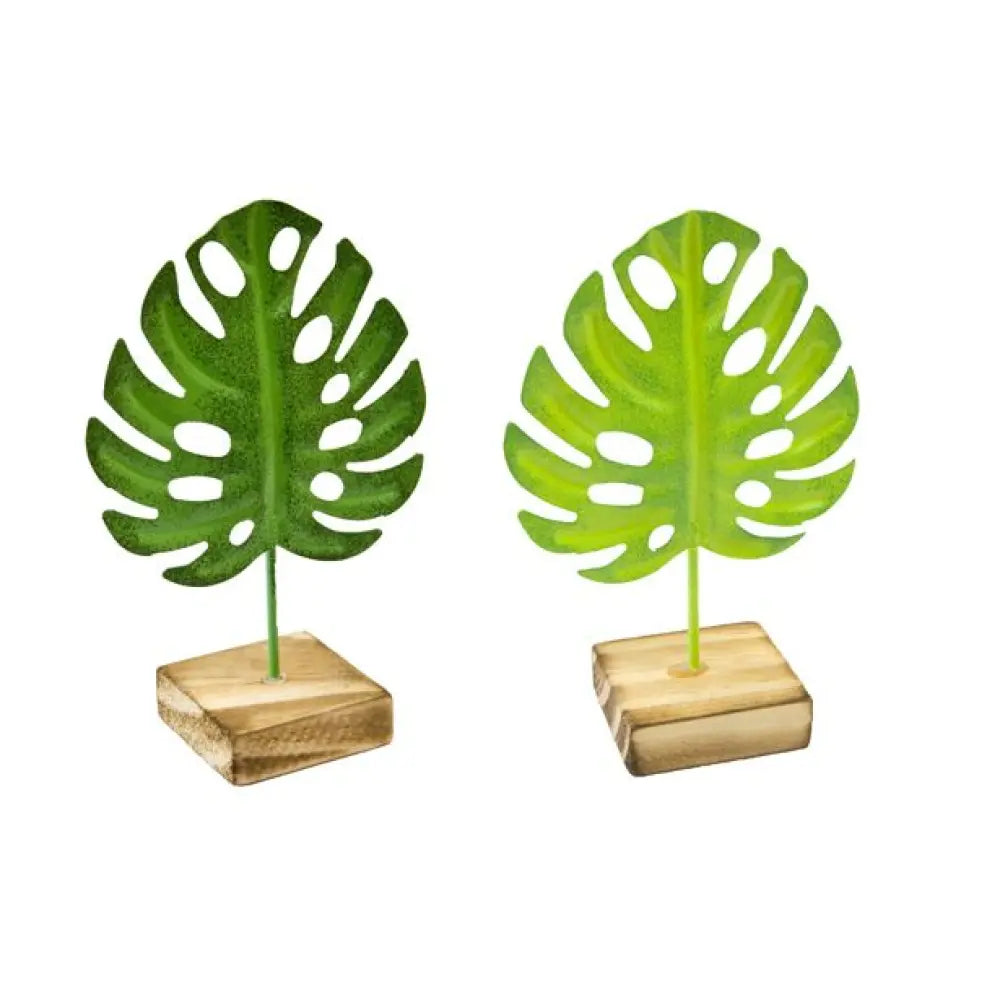 Feuille de Philodendron en Métal sur socle en bois