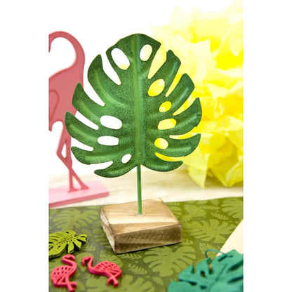 Feuille de Philodendron en Métal sur socle en bois