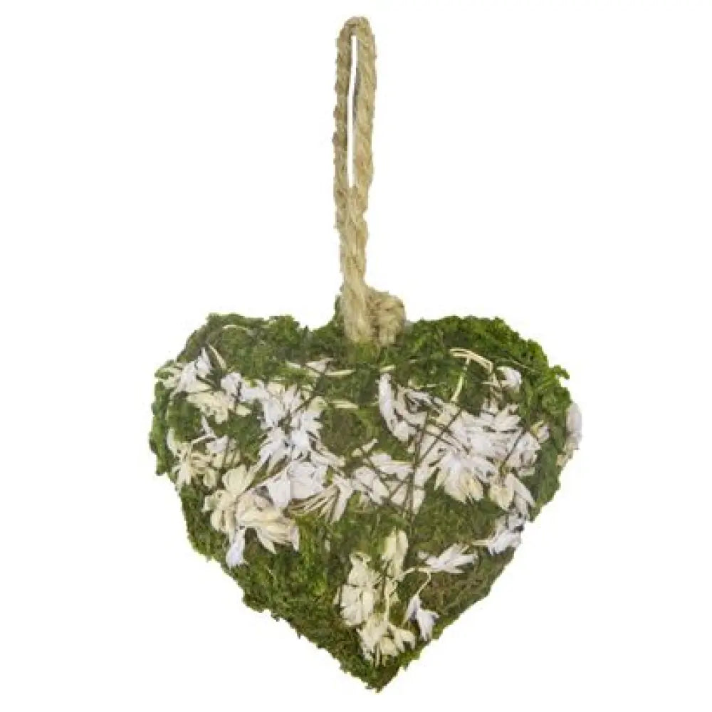 2 Cœurs à Suspendre "Mousse et Fleurs Séchées" avec Ficelle - H5cm