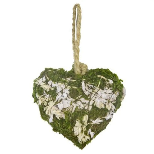 2 Cœurs à Suspendre "Mousse et Fleurs Séchées" avec Ficelle - H5cm