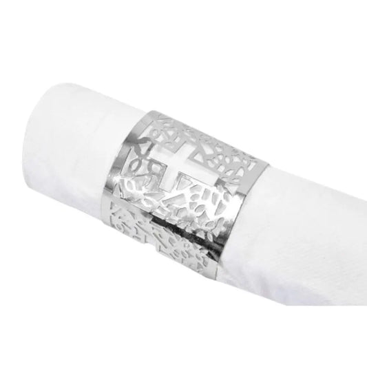 6 Ronds de serviette avec croix carton métallisé Argent - 17x5,5 cm