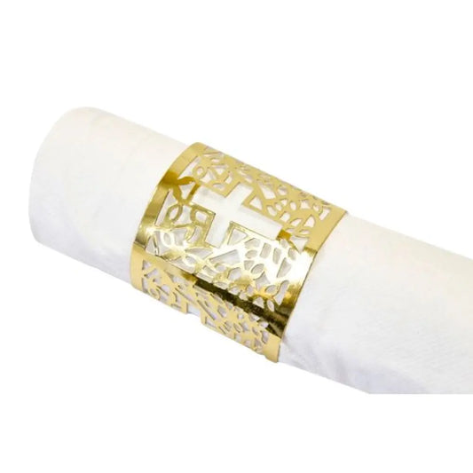 6 Ronds de serviette avec croix carton métallisé Or - 17x5,5 cm