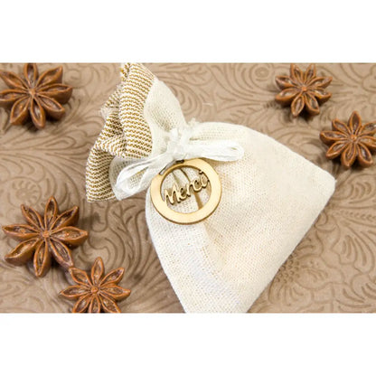 Déco pour ruban "Merci" en bois - Vendu par 10 - Ø 25 mm