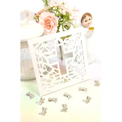 Déco de table Communion en bois ajouré - 13 x 13 cm