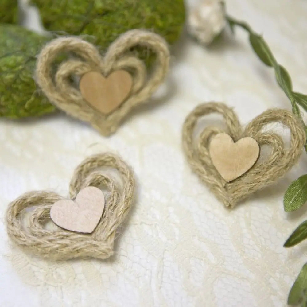 Cœur en Corde et Petit Cœur en Bois (x4)