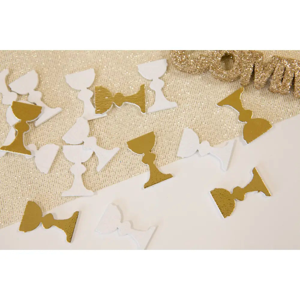 20 Décos à parsemer calice en bois blanc et or - 1,5 x 2,5 cm