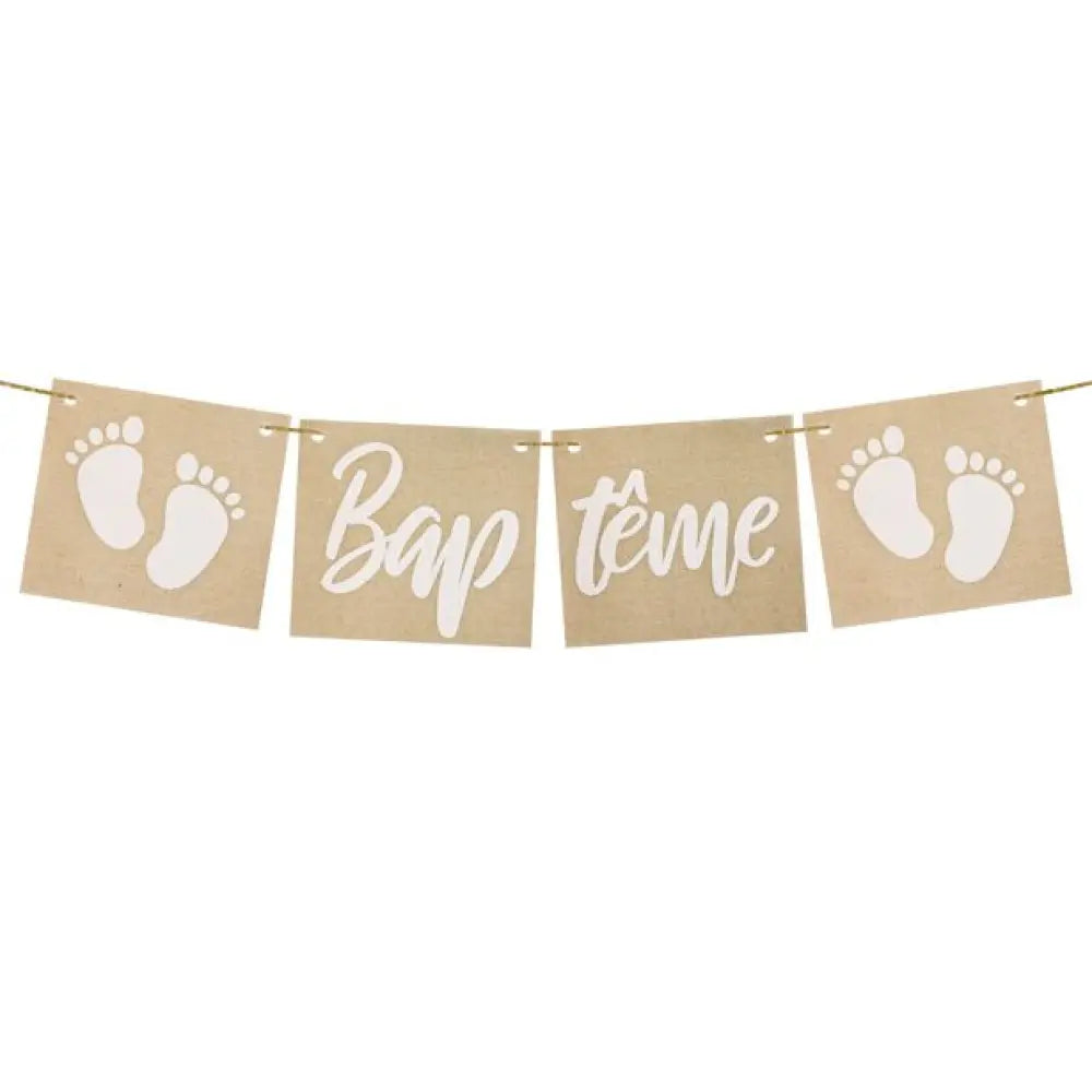 Guirlande 4 fanions en toile "Baptême" - 2 m