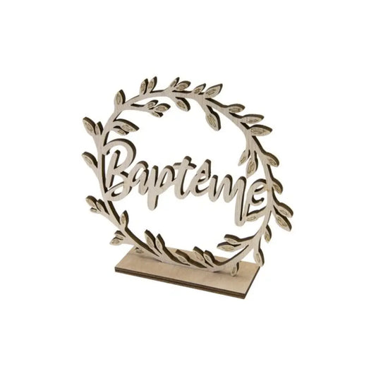 Déco de table "Baptême" en bois - Ø 14 cm 