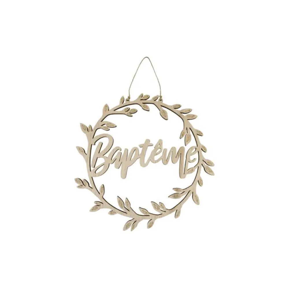 Déco à suspendre "Baptême" en bois - Ø 20 cm 