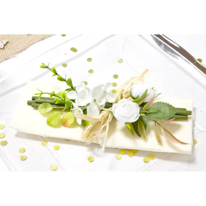 Fagot bois avec boutons de rose fleurettes feuillage - blanc - 18x8 cm