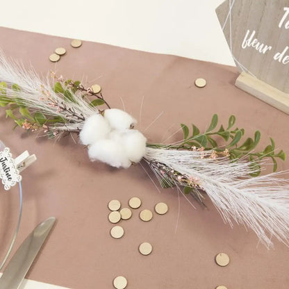 Centre de Table Coton/Herbe de Pampa - Rose