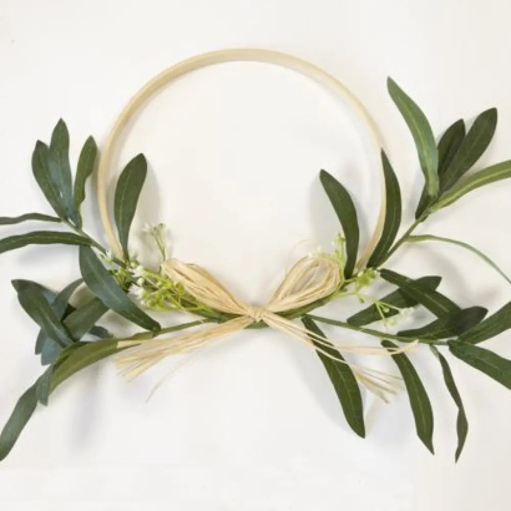 Cercle en Bois avec Feuilles d'Olivier et Nœud en Raphia