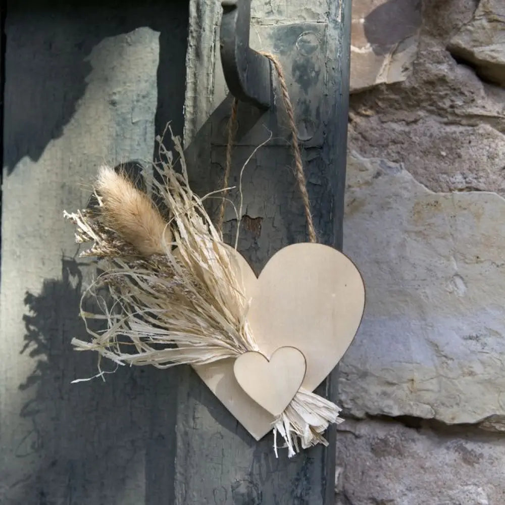 Cœur en Bois avec fleurs séchées et Mini Cœur en Bois, à suspendre