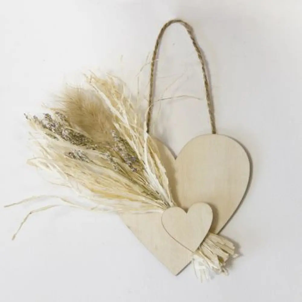 Cœur en Bois avec fleurs séchées et Mini Cœur en Bois, à suspendre