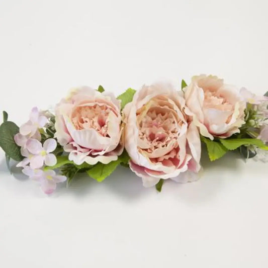 Centre de Table "Pivoines, Fleurettes, Eucalyptus et feuillage" Rose - 7x40x11cm