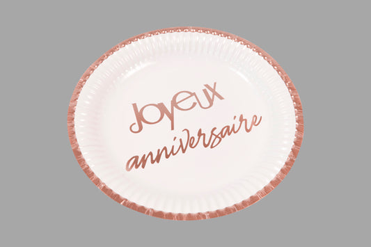 ASSIETTE PM CARTON IMPRESSION METALLISEE JOYEUX ANNIVERSAIRE 18cm - 300g (x 6) ROG