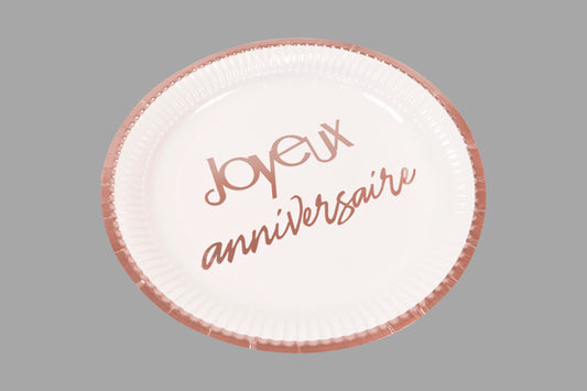 ASSIETTE GM CARTON IMPRESSION METALLISEE JOYEUX ANNIVERSAIRE 23cm - 300g (x 6) ROG